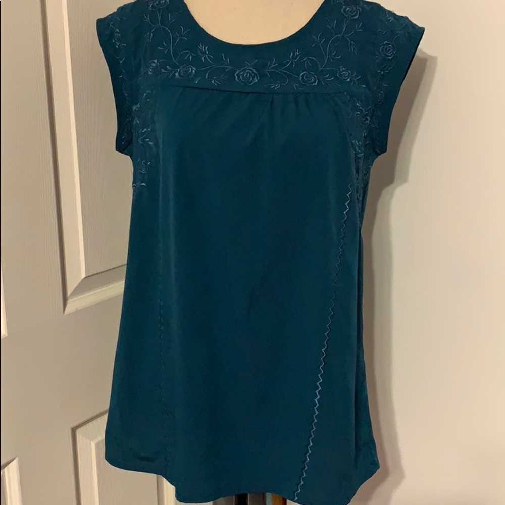 Forever 21 Teal Green Embroidery Short Sleeve Top - Picture 2 of 9
